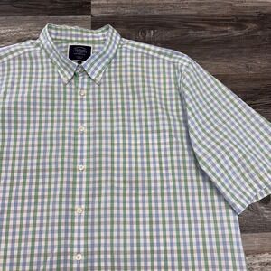 Charles Tyrwhitt Pastel Green Blue Gingham Mens 2XL Classic Fit Button‎ Shirt